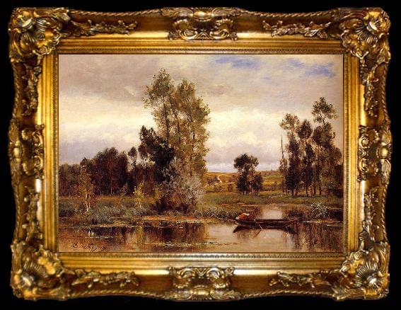 framed  Charles-Francois Daubigny Boat on a Pond, ta009-2